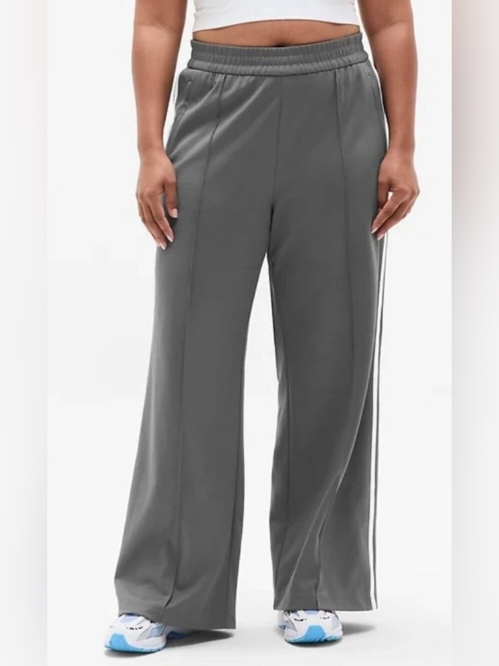 Athleta Tempo Gray Wide-Leg Track Pants with Side Stripe Size Large- EUC